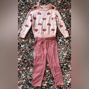 Pink Heart Sweater and Heart Striped Pants Set
